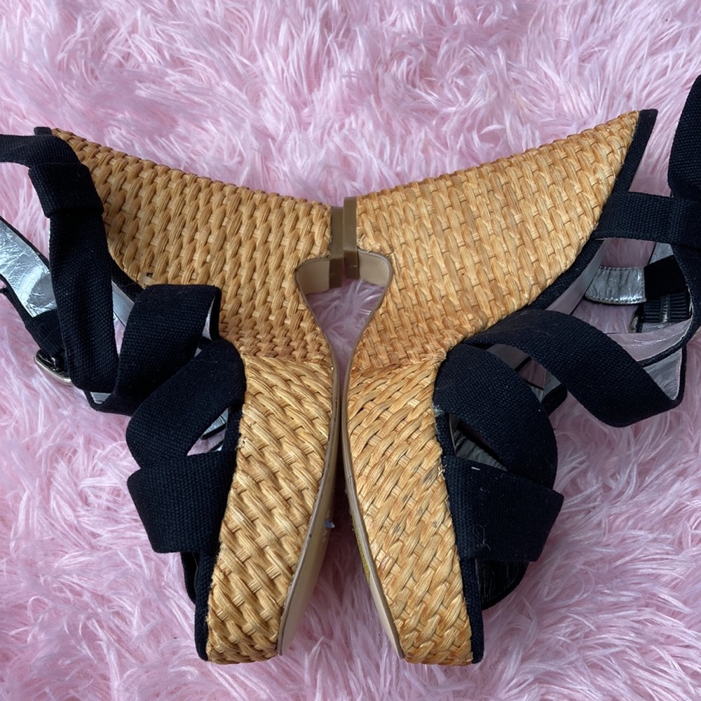 Banana Republic 5” sandals with basket weave heels, buckle straps size 7 - Picture 4 of 11